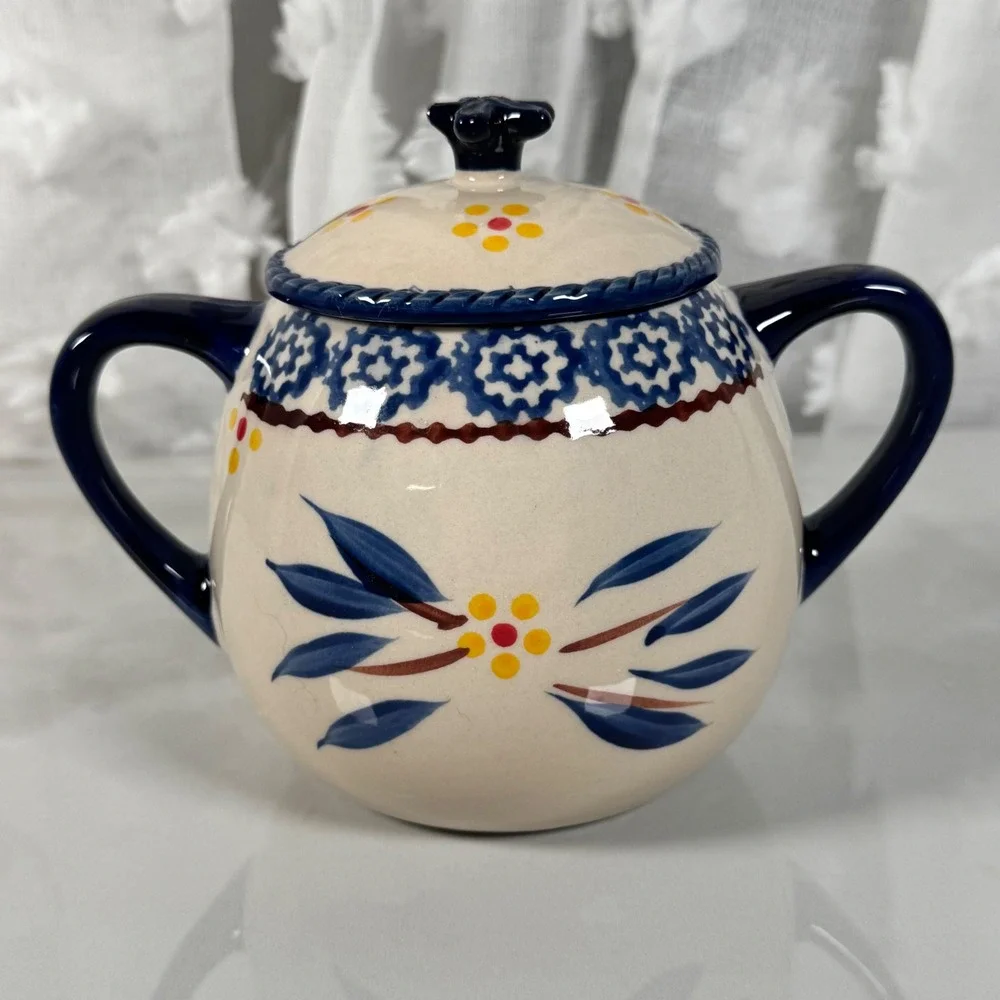 Temptations Old World Sugar Bowl With Lid Double Handle‎ 16 oz Floral Flaw